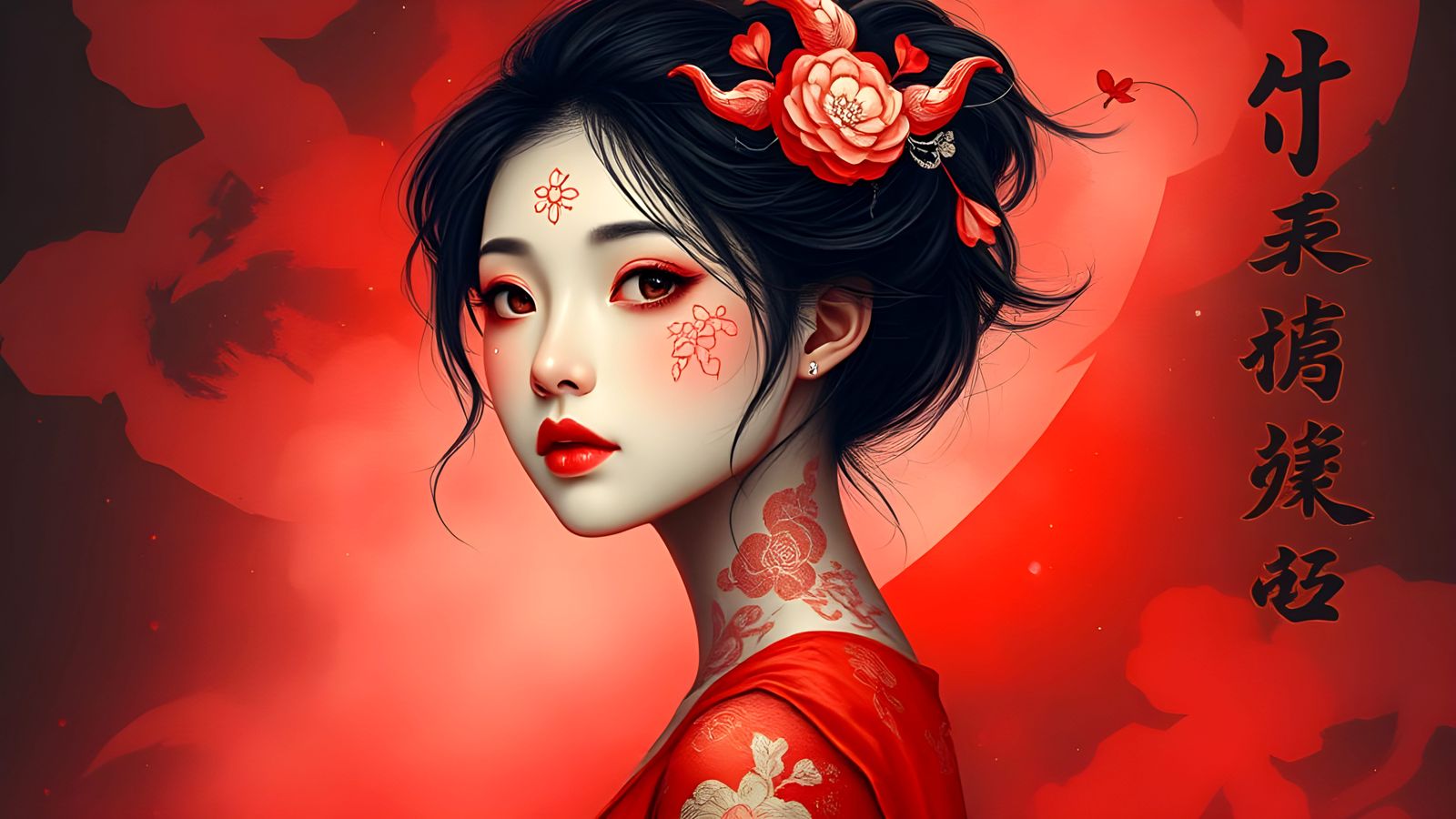 Ethereal Goddess in Crimson Mist Reigns Supreme