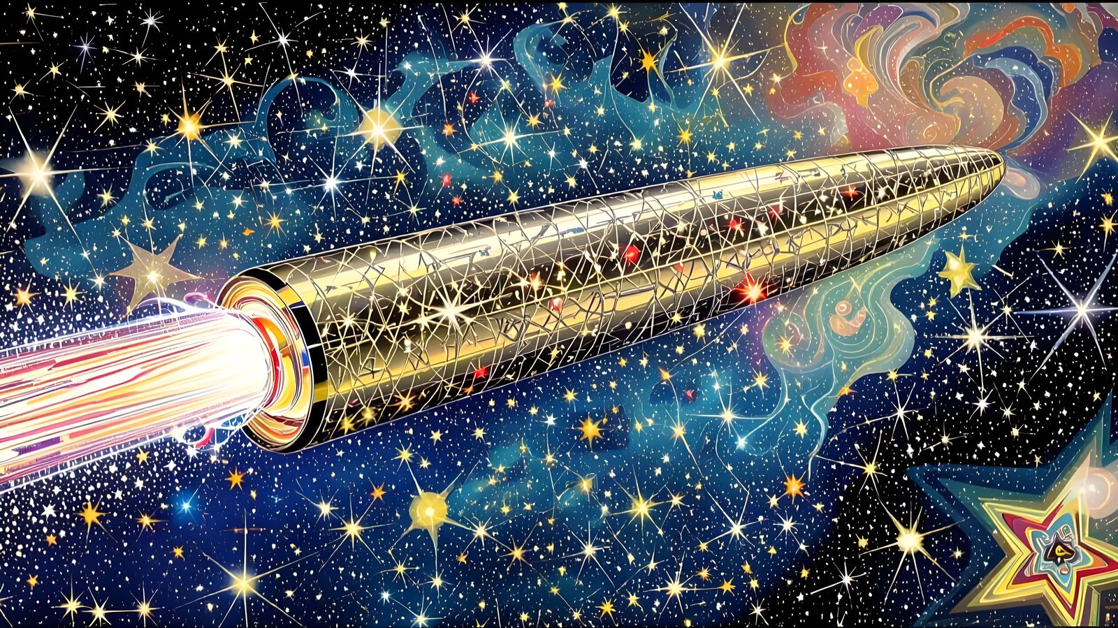 Metallic Cylinder with Plasma Exhaust in Kandinsky Style