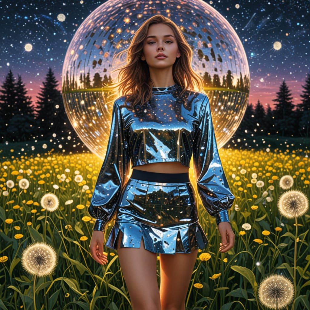 Stunning Astral Goddess in Disco Ball Miniskirt amidst Shimm...
