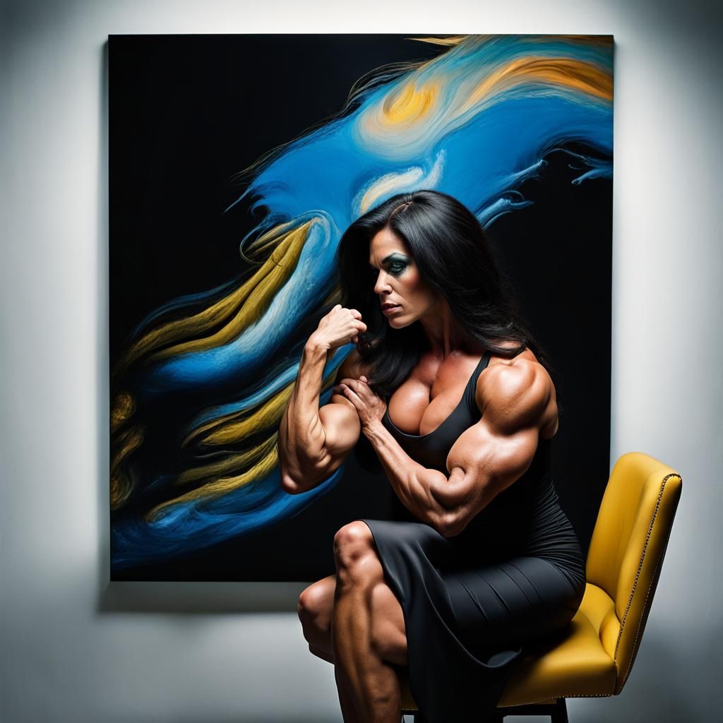 Female Bodybuilder Portrait in Graffiti Art Style