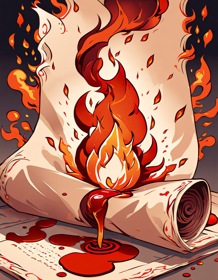 Burning Letter with Red Seal in Anime Style