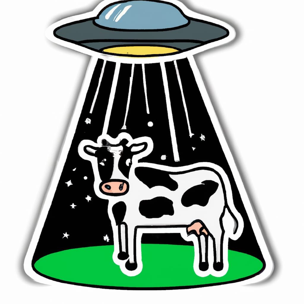 UFO Abduction Sticker: Cow Meets Aliens