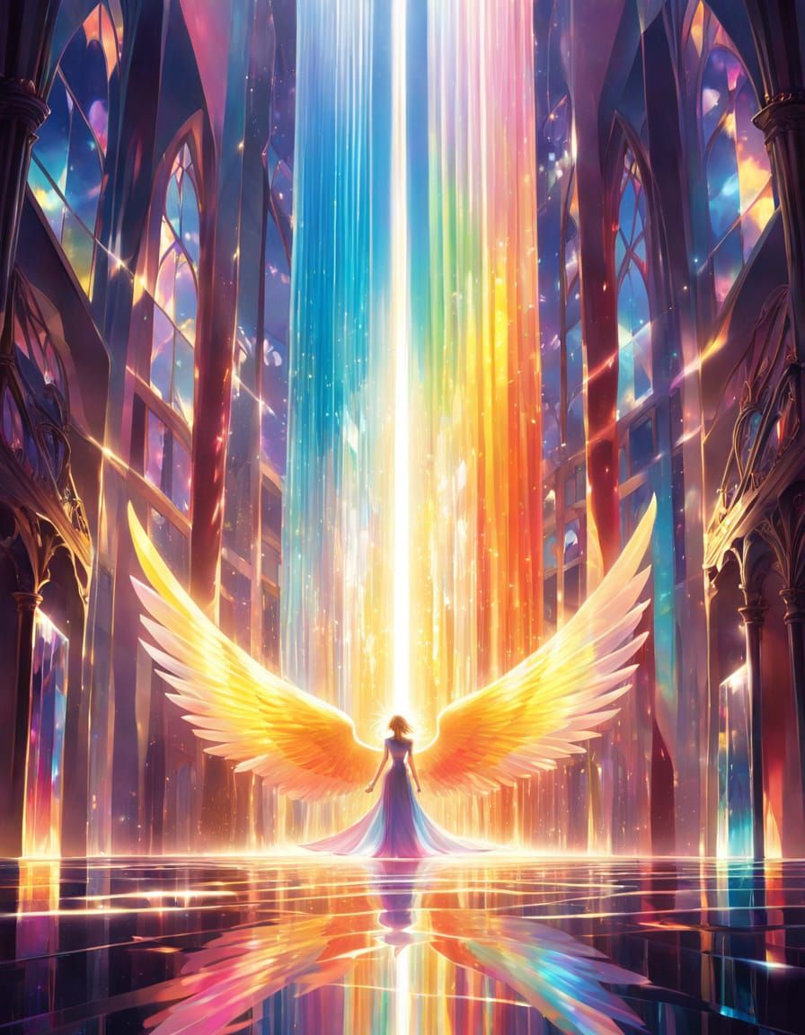 light shining through a glass prism angel