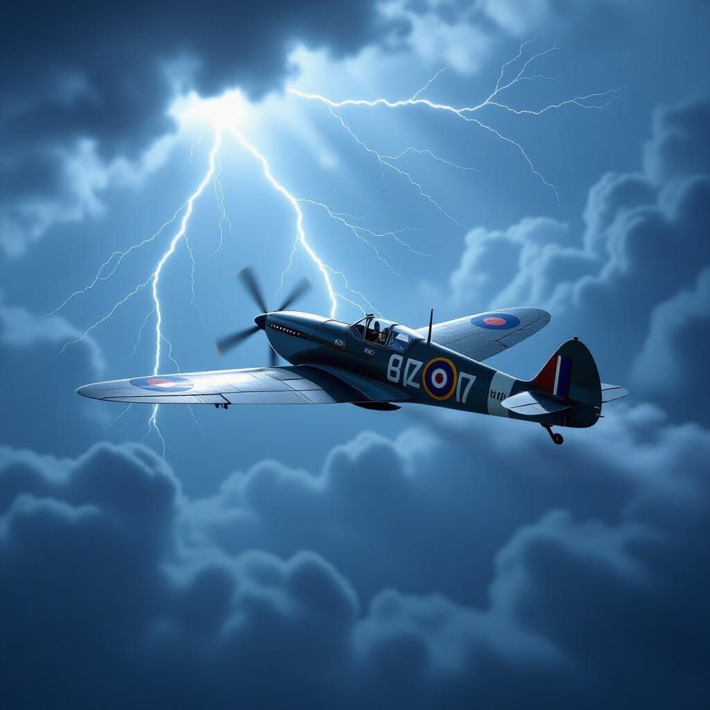 Spitfire in Stormy Sky: Cinematic Concept Art
