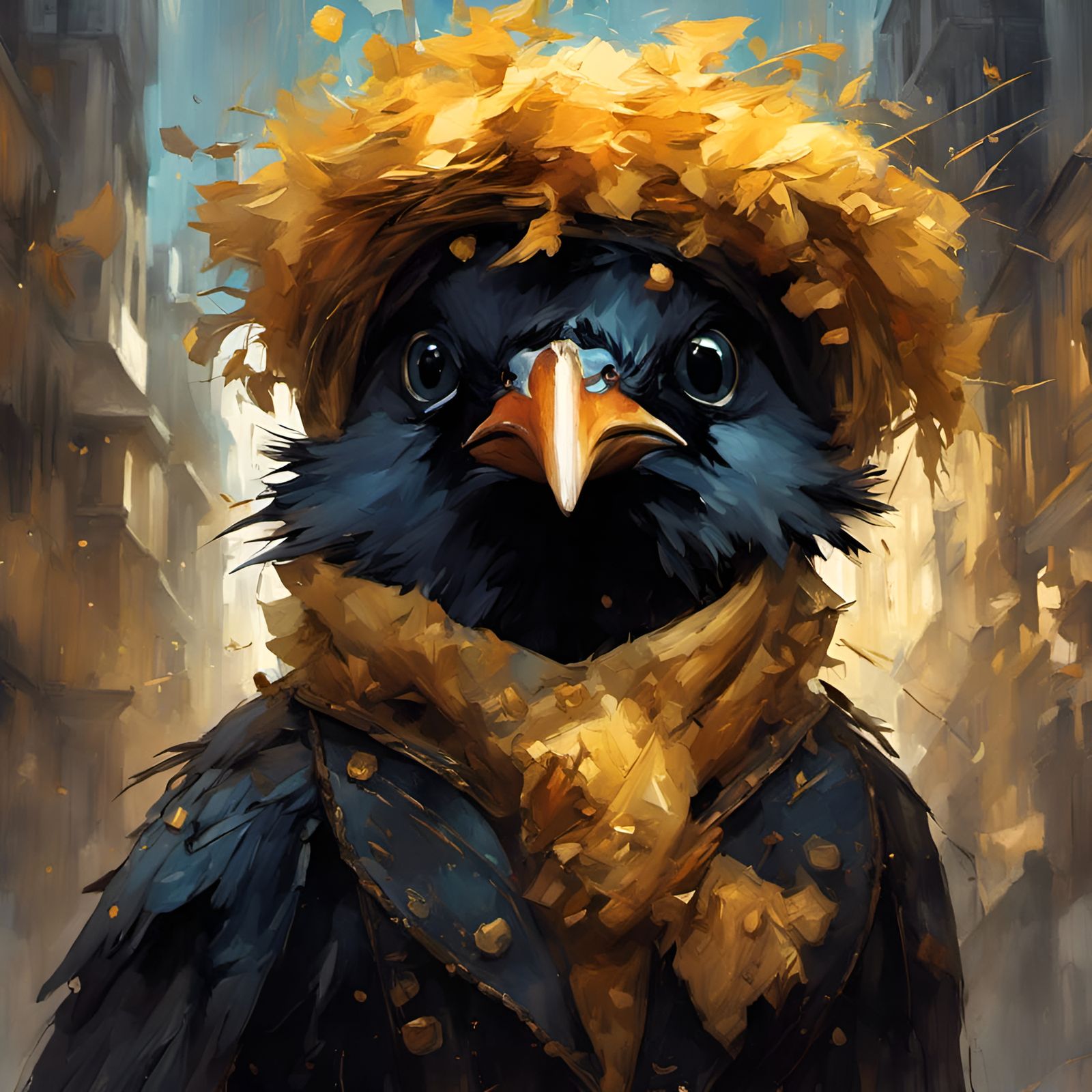Chibi Crow Channels Van Gogh, Digital Art