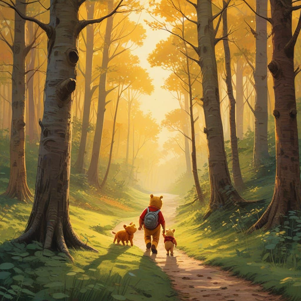 Whimsical Children's Book Illustration of Winnie the Pooh an...