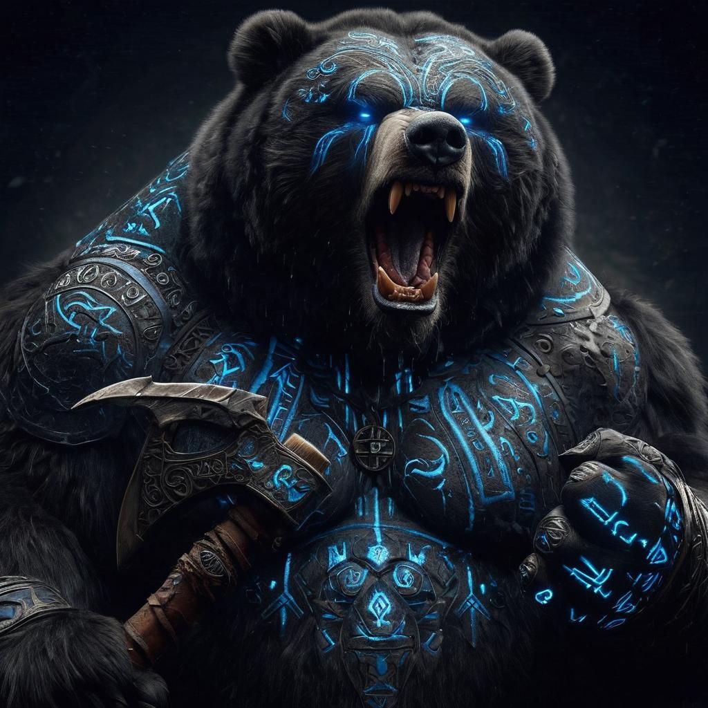 Angry Kodiak Bear Barbarian Ravager in Darkness