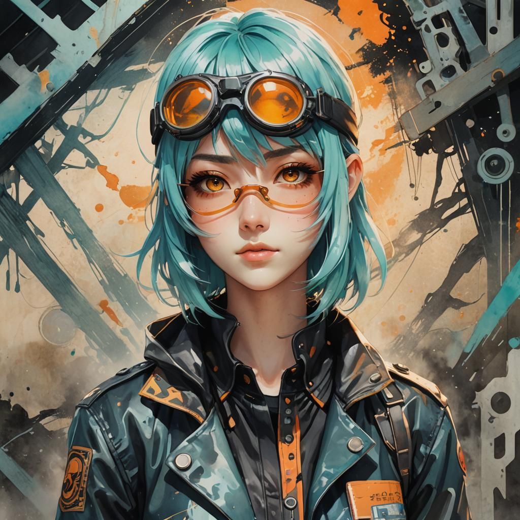 Anime Girl with Aqua Hair in Sci-Fi Style