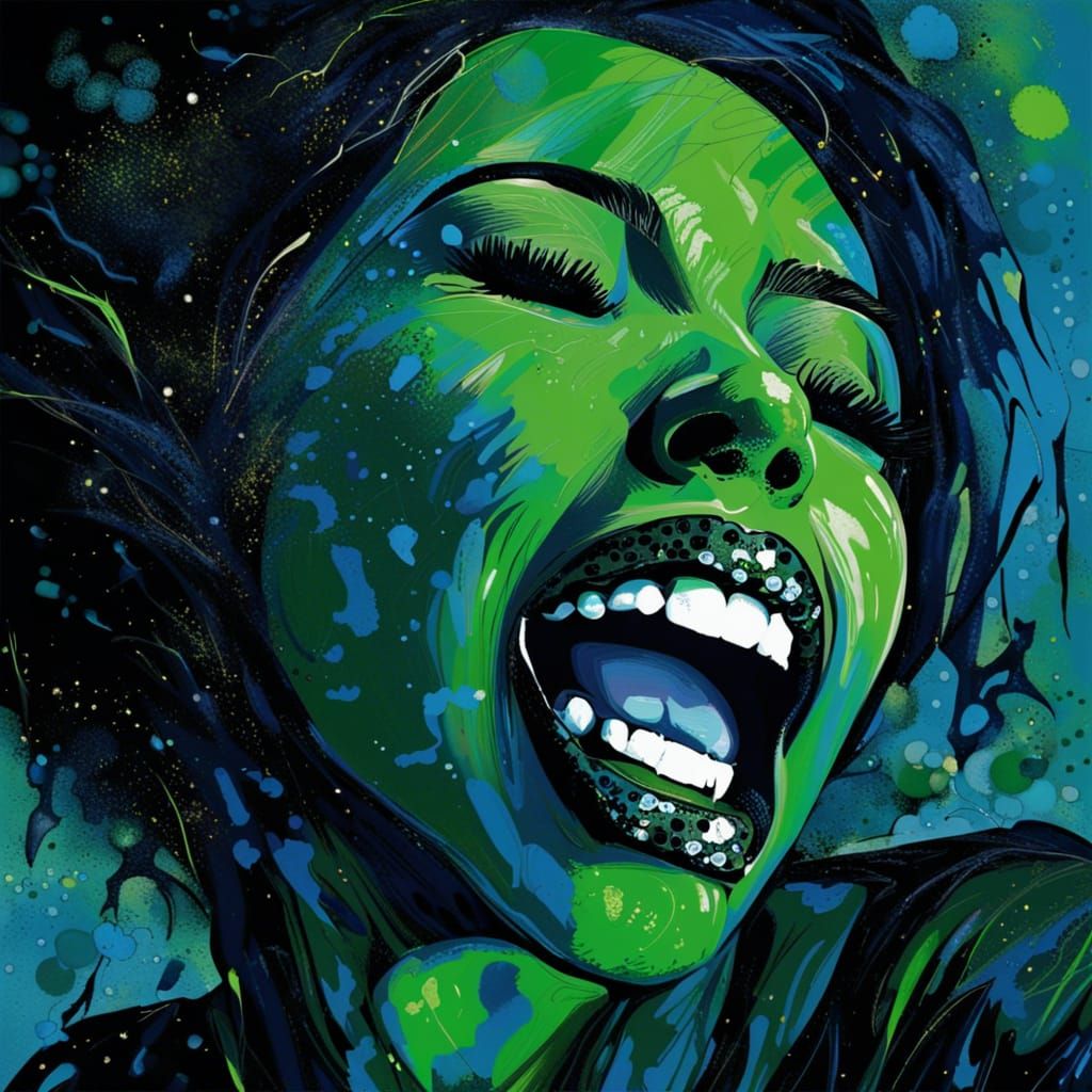 Ecstatic Woman in Green Romanticism Style