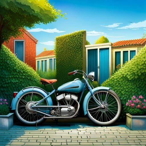 Vines Cover Classic Bike in Dutch Garden: Splash Art