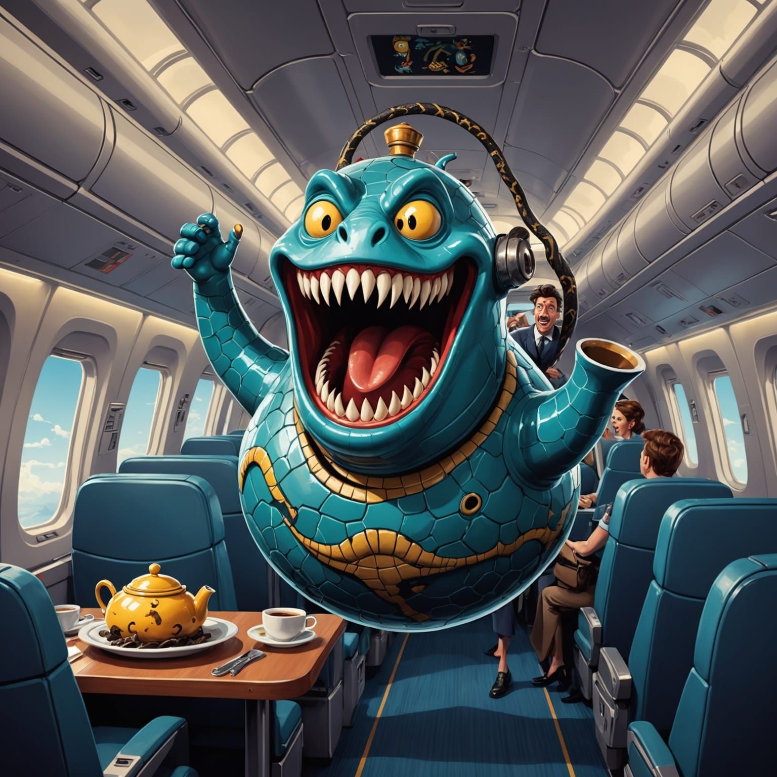 Terrified Teapot in Peril: Cartoon Tim Burton Style