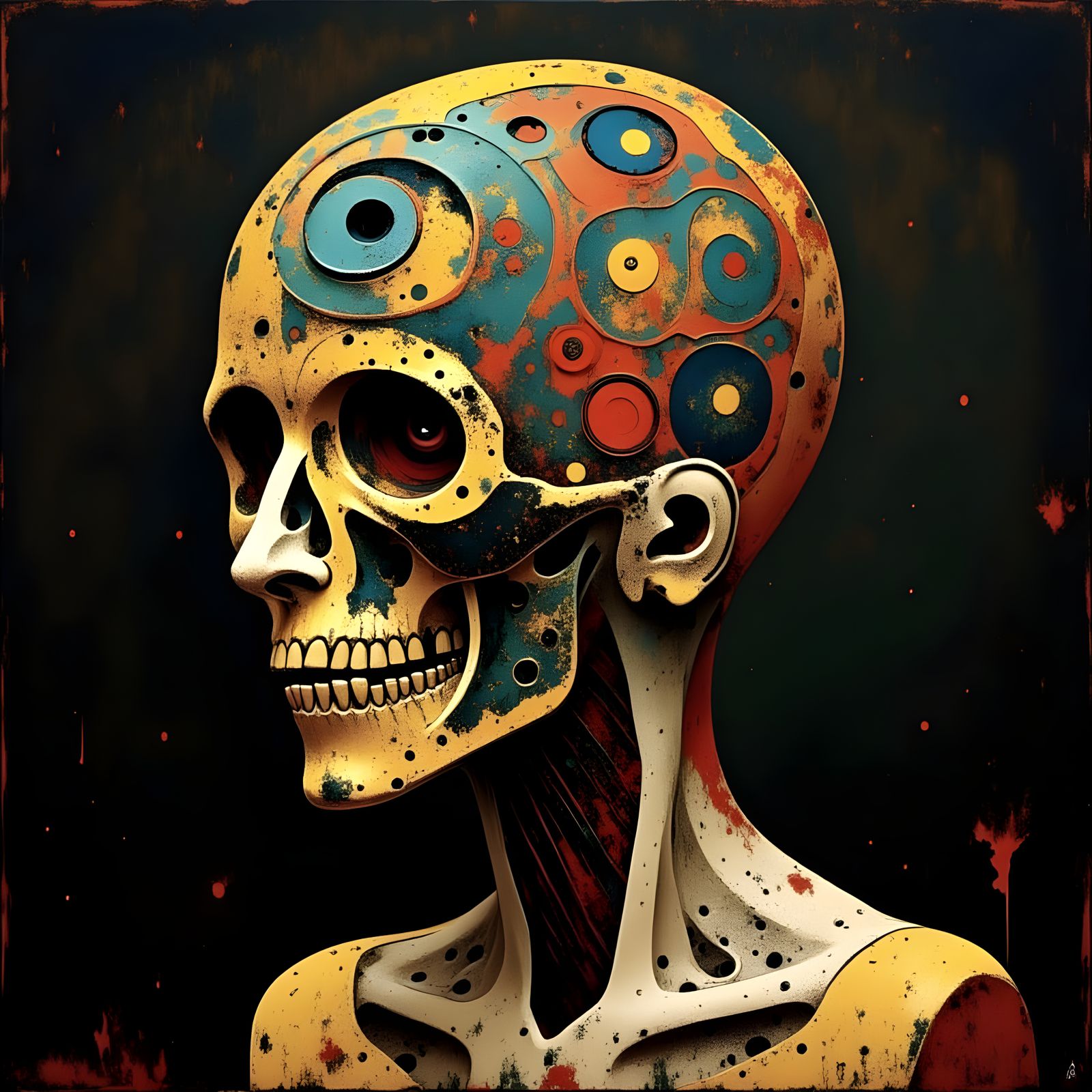 Dark Fantasy Clutter and Cobwebs Inside Human Skull