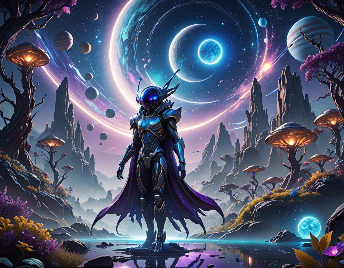 Celestial Masterpiece: Alien Landscape in Vibrant Iridescent...