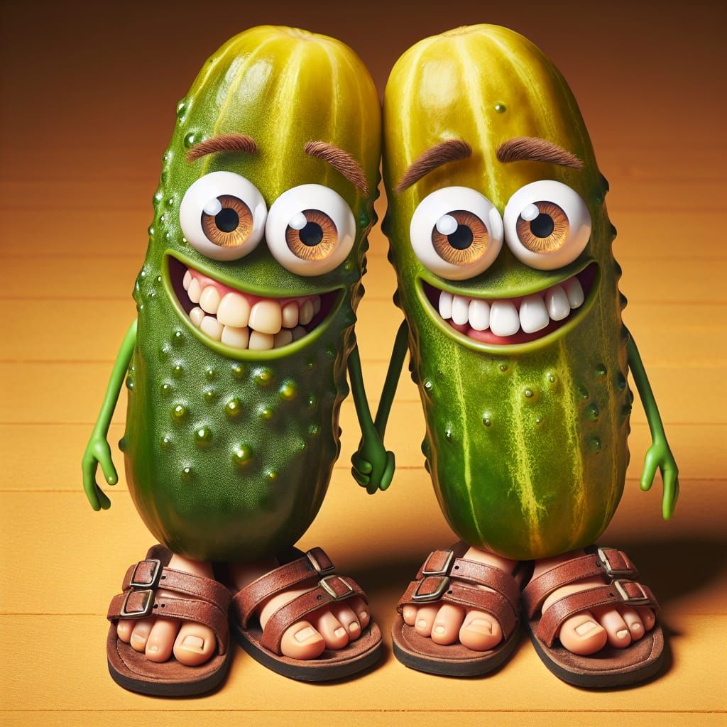 Two Pickle Friends Smiling and Holding Hands