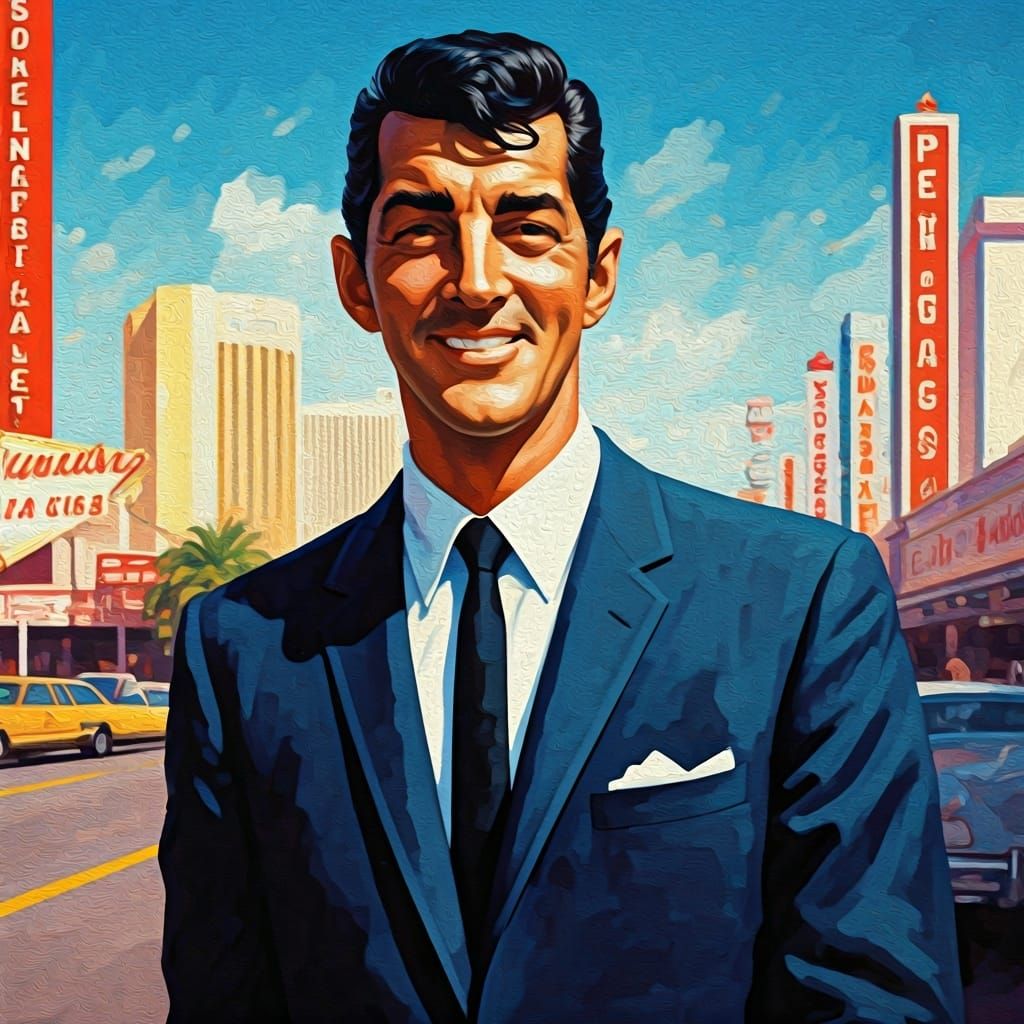 Dean Martin Strolling Las Vegas Strip: Impressionistic Oil