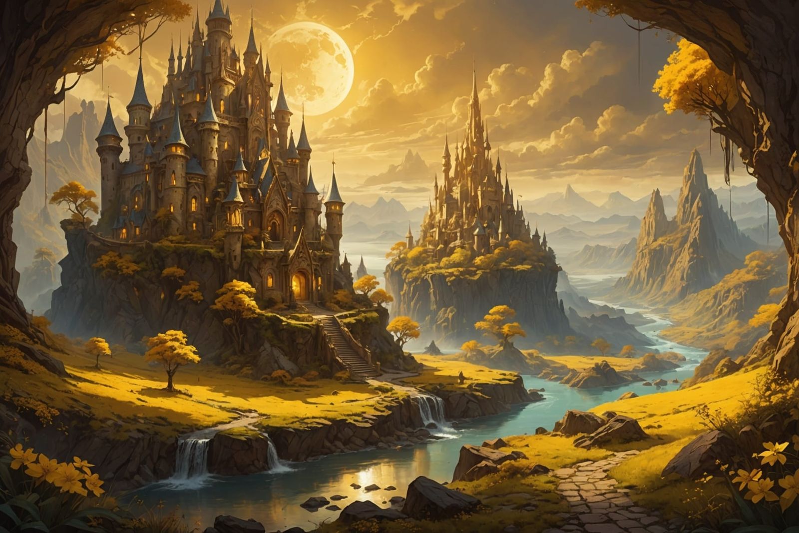 Epic Fantasy World in Yellow and Brown