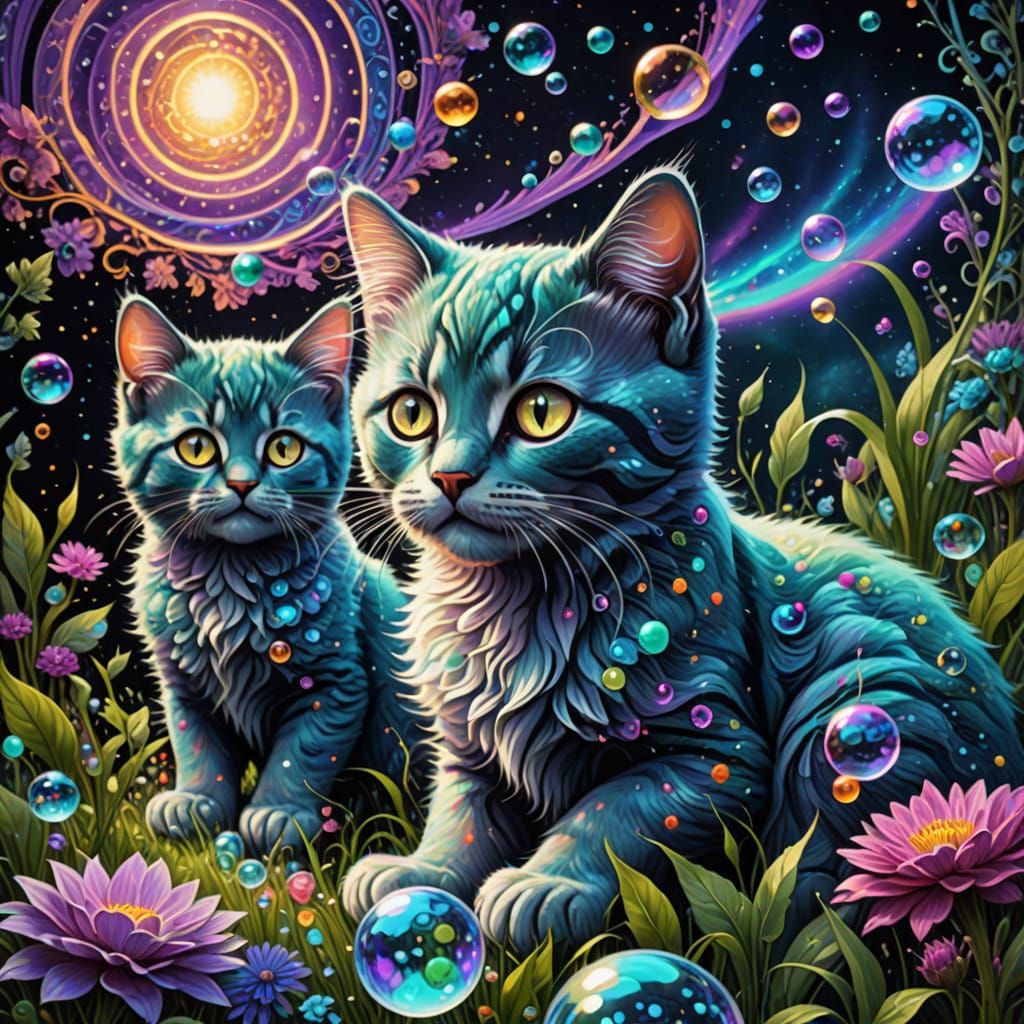 Holographic Kittens in Ethereal Garden