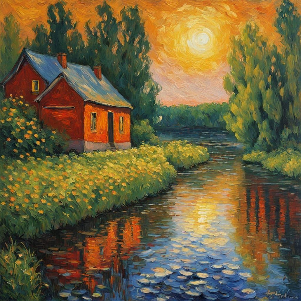 Vibrant Summer Evening in Mora, Sweden - Impasto Oil Paintin...