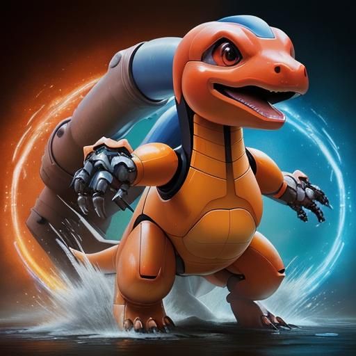 Hyperrealistic Mecha Charmander in Detailed Splash Art