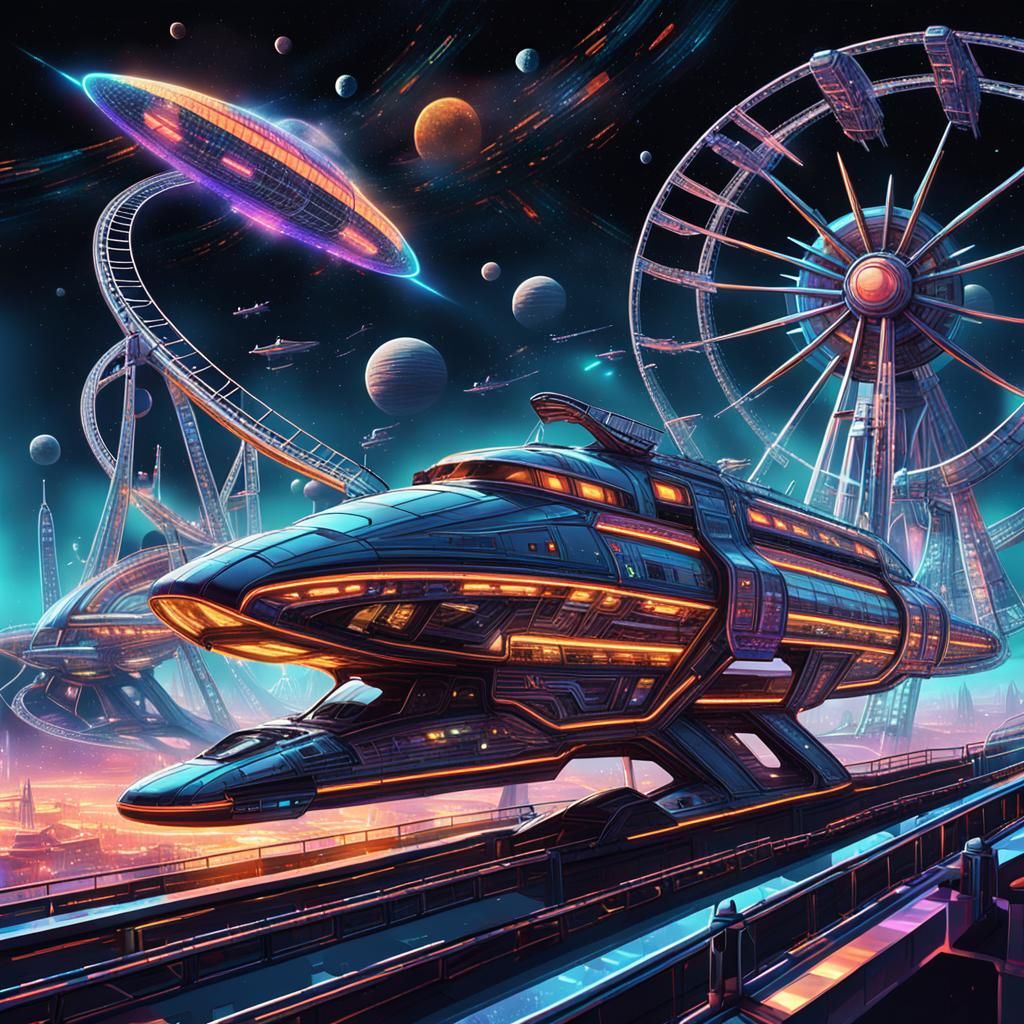 Futuristic Space Carnival with Neon Spaceships
