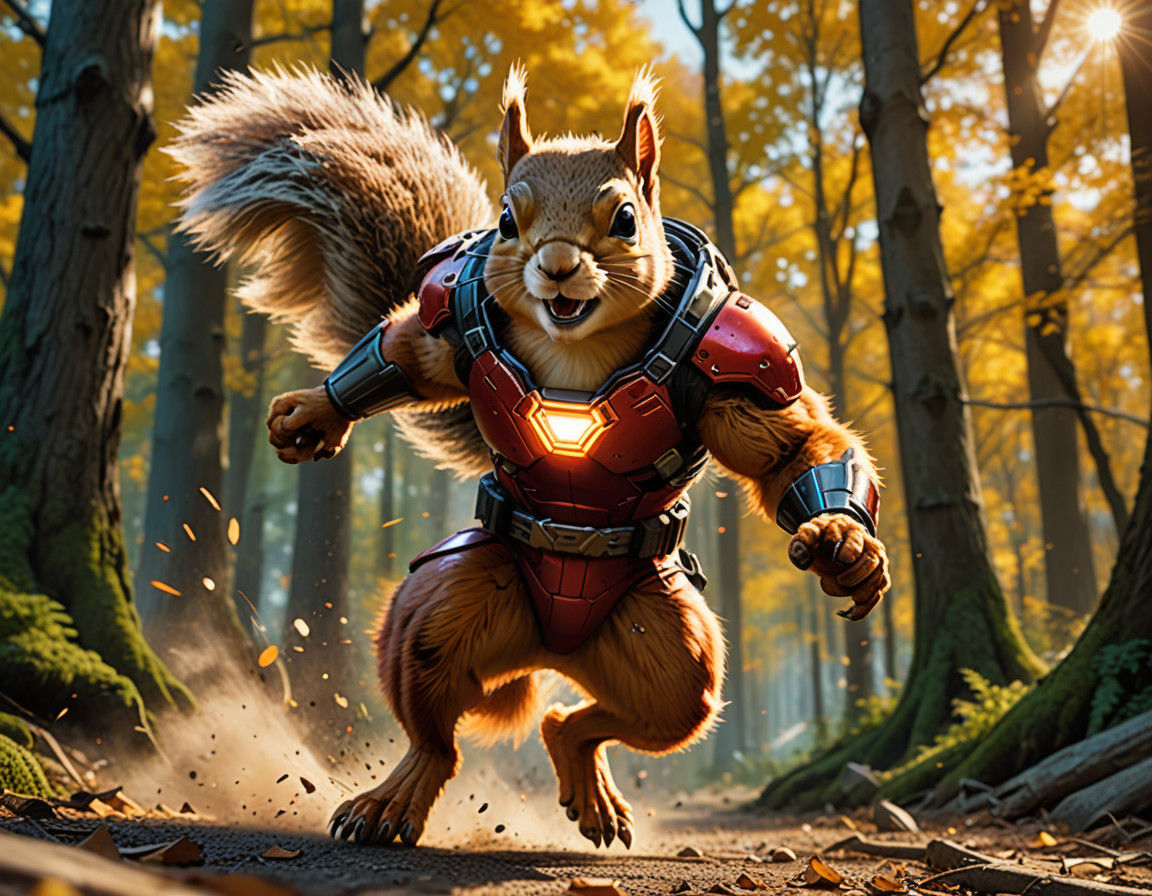 Squirrel in Super Speed, Captured in High-Contrast Comic Boo...