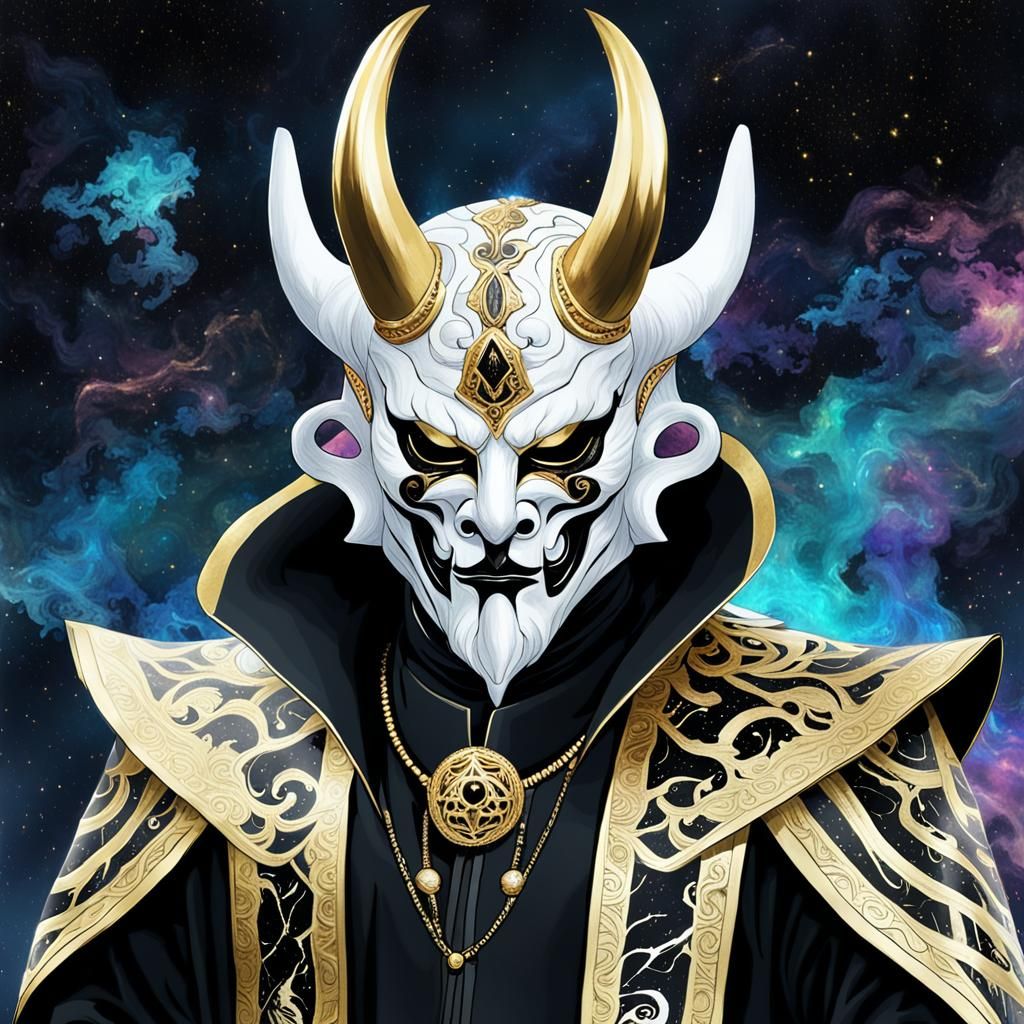 D&D Villain in Oni Mask: Cosmic Astral Illustration