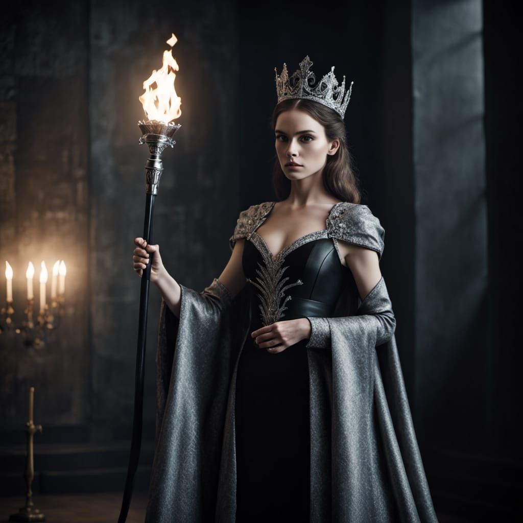 Regal Queen in Dramatic Silver and Black Gown