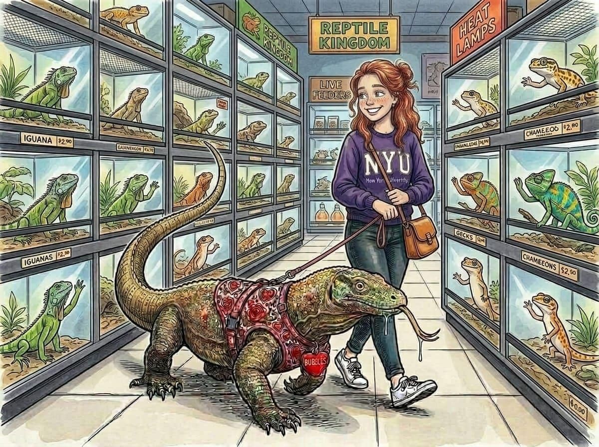Dragon and Woman in Pet Store Reptile Aisle