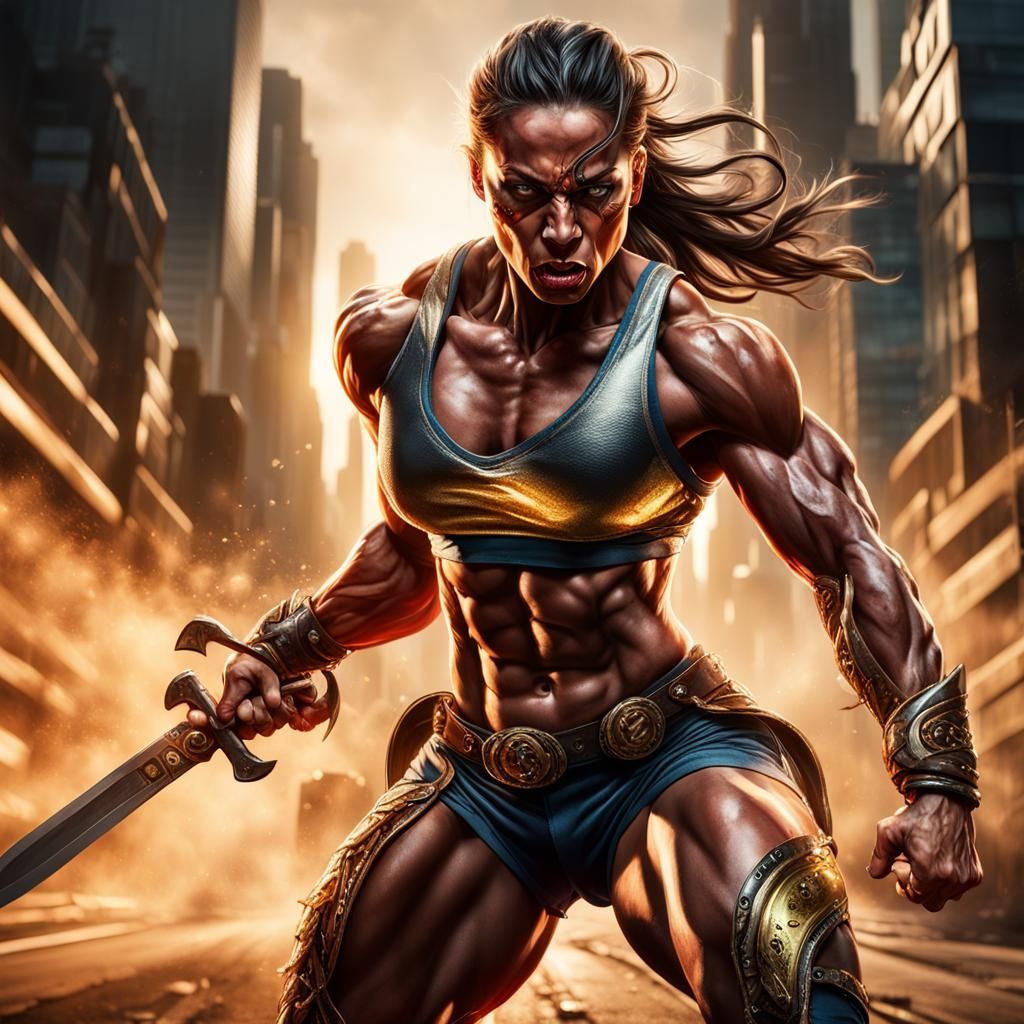 Amazon Warrior Bodybuilder with Sword in Digital Art