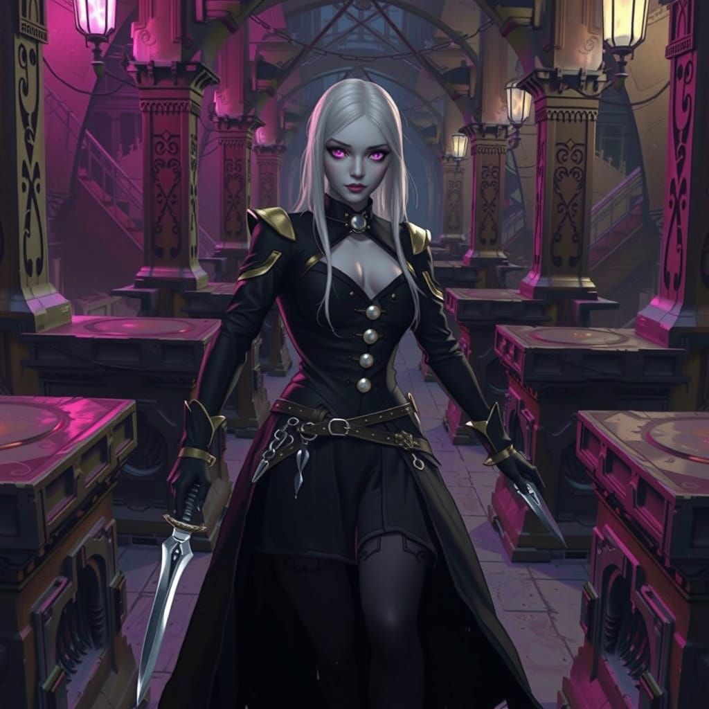 Albino Woman Lost in City Maze, Fantasy Art