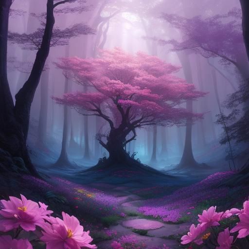 Mystical Pink Flower in Digital Art Style