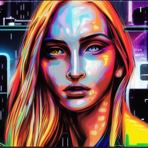 Cyberpunk Graffiti Art: Neon Cityscape in 2099