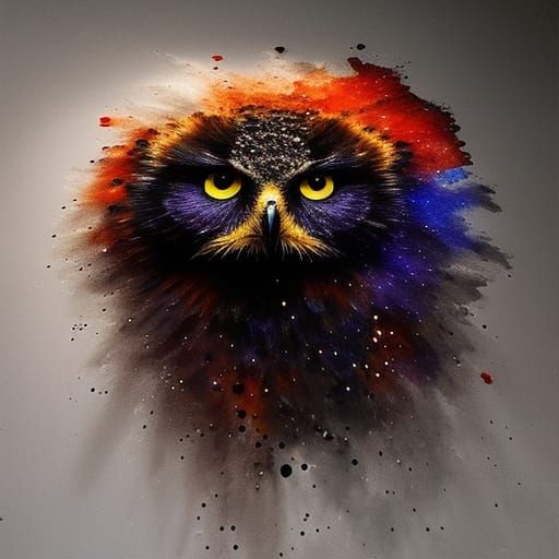 Majestic Ink Splash Owl in Detailed Ink-Art