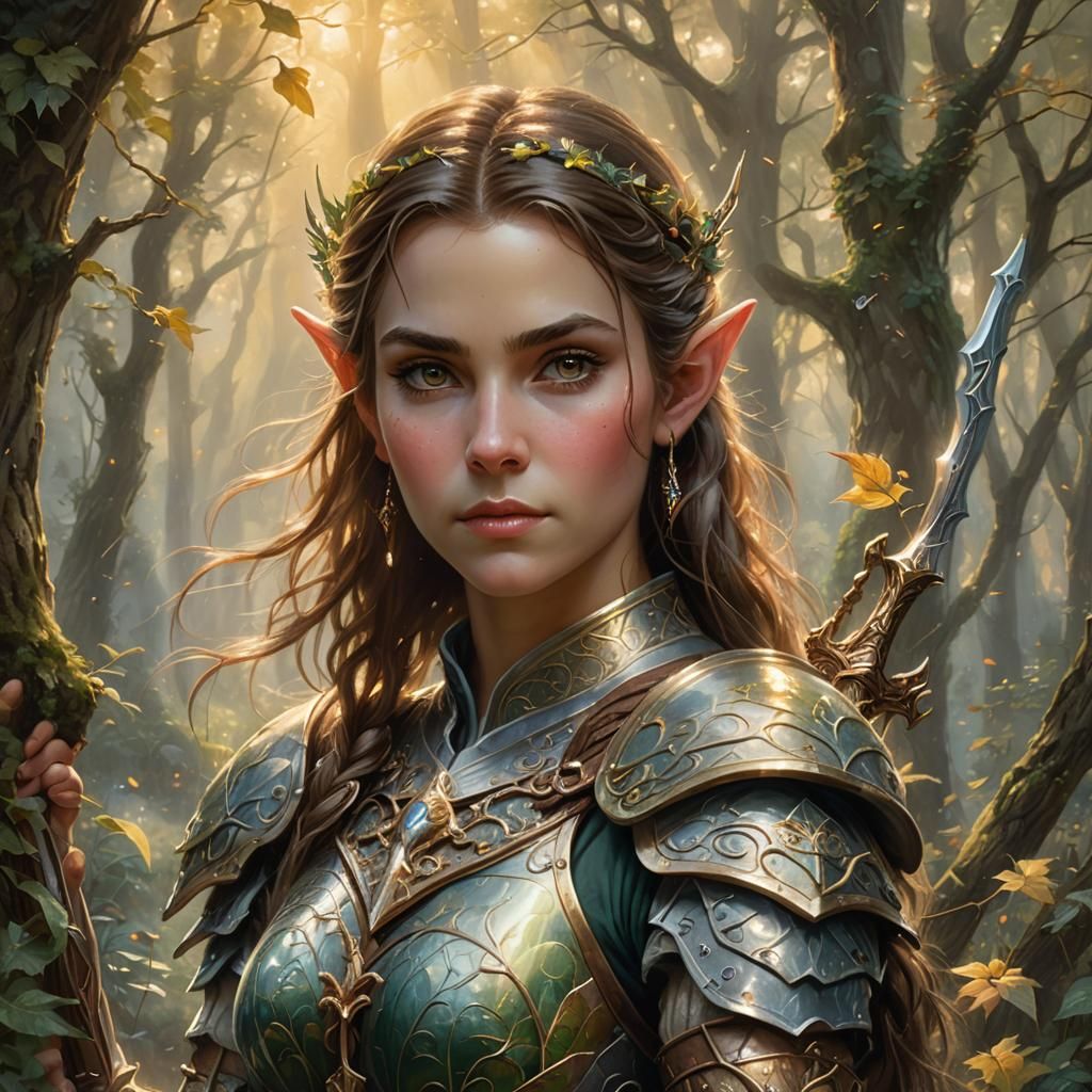 Armored Elf Warrior in Ethereal Forest