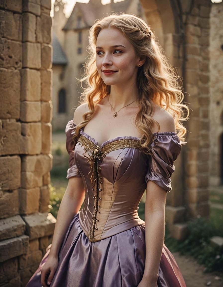 Medieval Woman with Violet Eyes in Golden Light