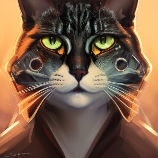 Hyperdetailed Mechanical Cat Portrait as Digital Art