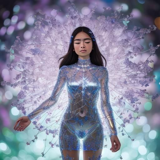 Ethereal Crystal Woman Filled with Stars and Flowers