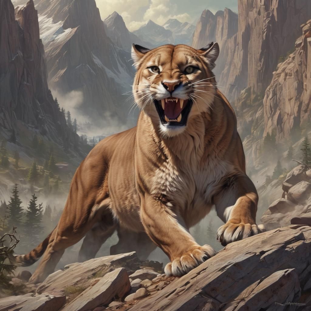 Superman Mountain Lion Roaring in Comic Book Art