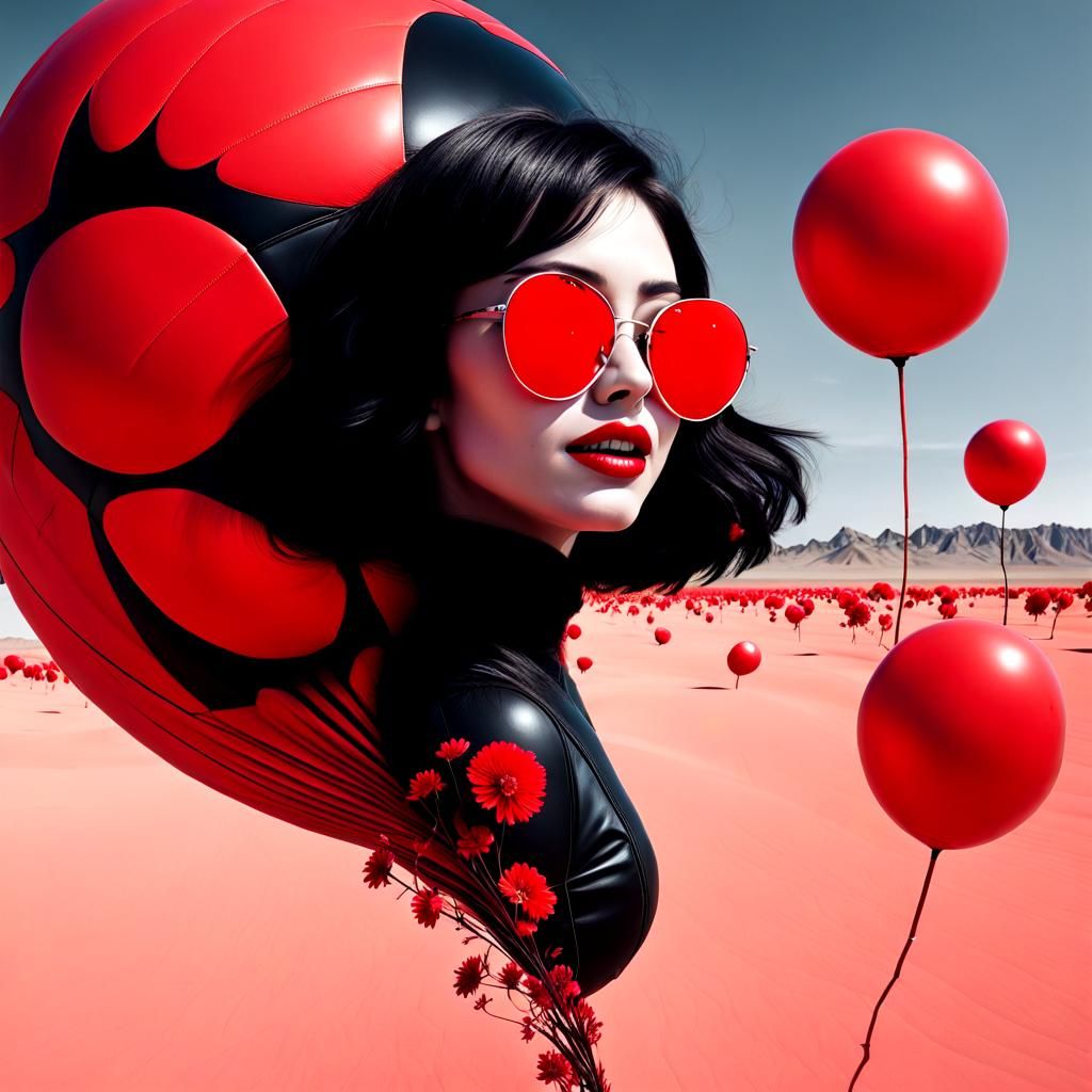 Fractal Girl with Inflatable Ball in Flower Desert