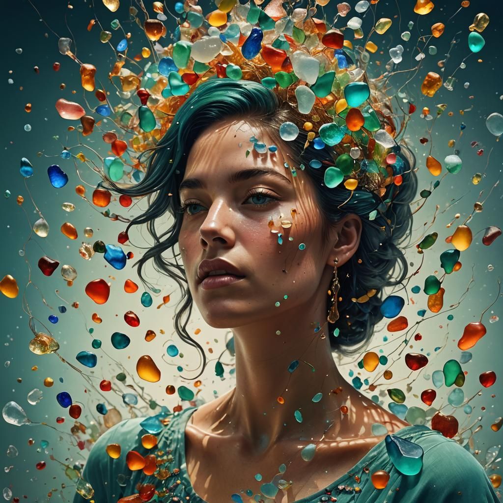 Sea Glass Woman in Splash Art Style