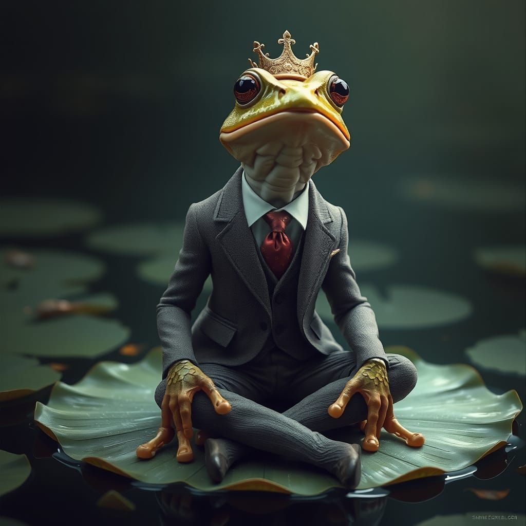 Prince's Transformation: Hyperrealistic Frog-Human Hybrid