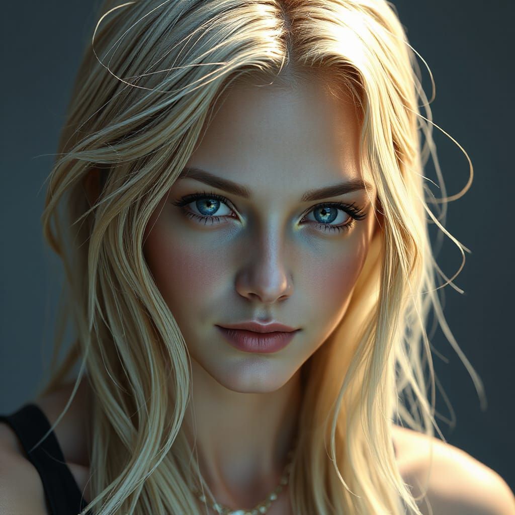 Alluring Blonde Beauty in Triadic Colors