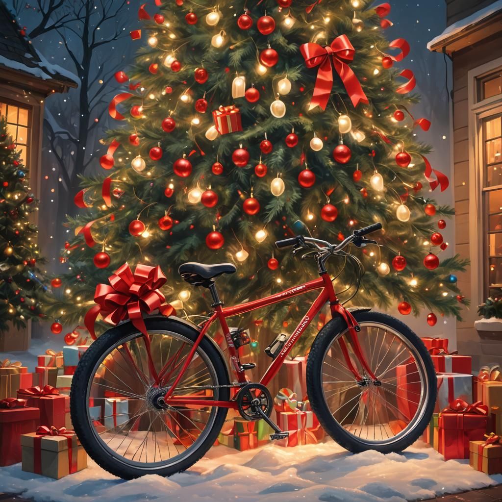 Christmas Bicycle with Red Bow: 3D Realistic Art