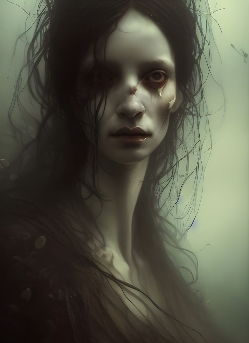 Sinister Witch Portrait in Macabre Horror Style