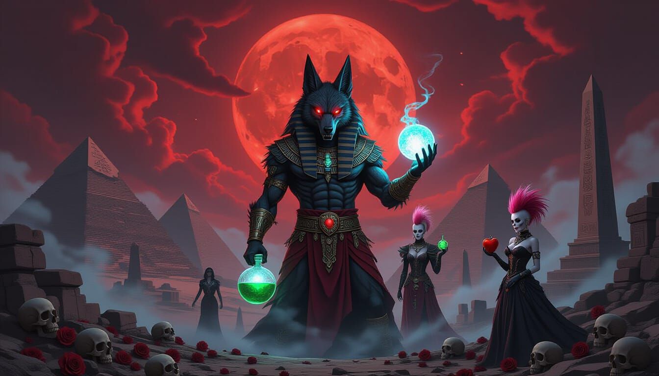 Dark Fantasy Gothic Castle with Anubis-Werewolf and Mystic O...