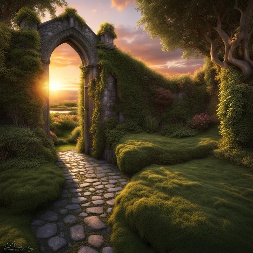 Enchanting Irish Secret Garden at Sunset