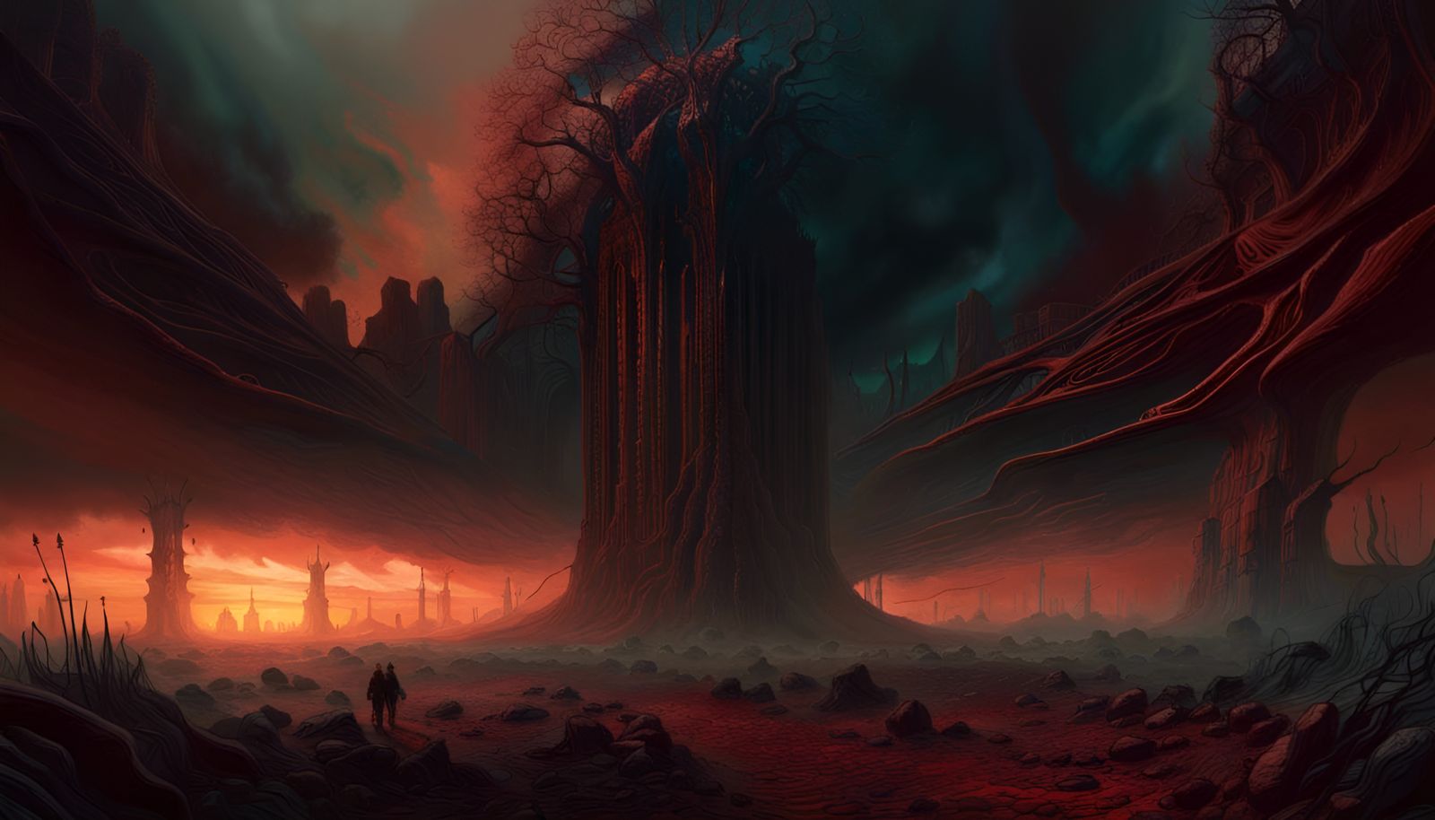 Apocalyptic Landscape in Beksiński-Inspired Style