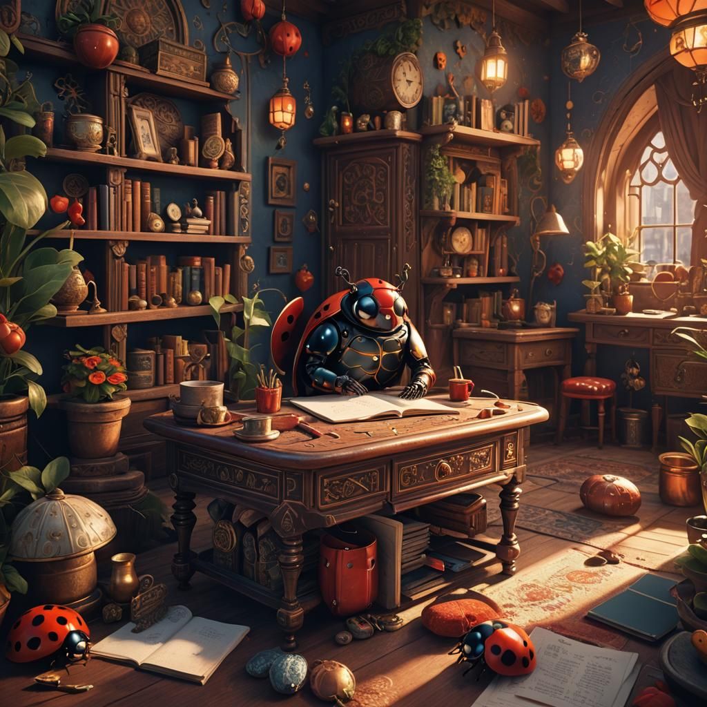 Grandfather Writing Stories in Hygge Home, Detailed Matte Pa...