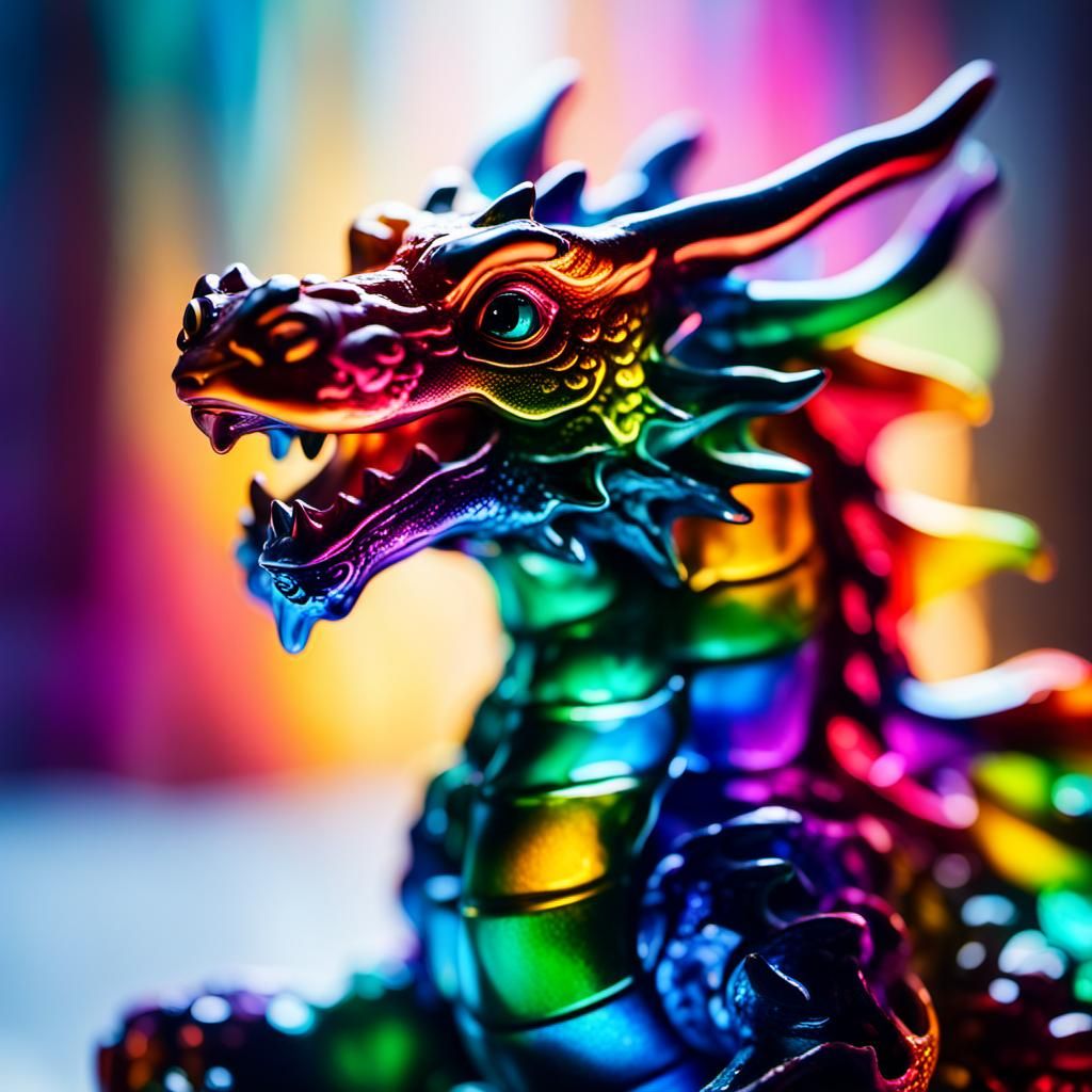 Rainbow Glass Dragon Figurine in Cinematic Style