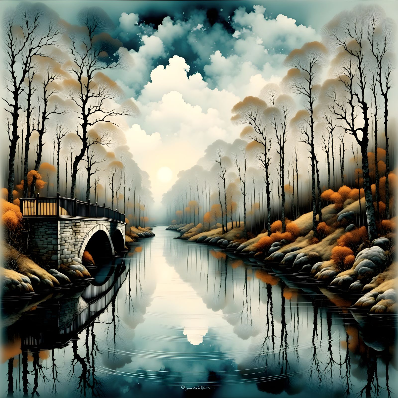 Serene River Landscape in a Winter Setting